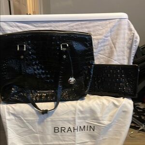 Brahmin Black Crocodile Embossed Women's Bag